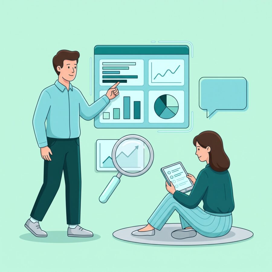 Ilustrație analytics și rapoarte — tablou de bord cu date despre vizitatorii site-ului