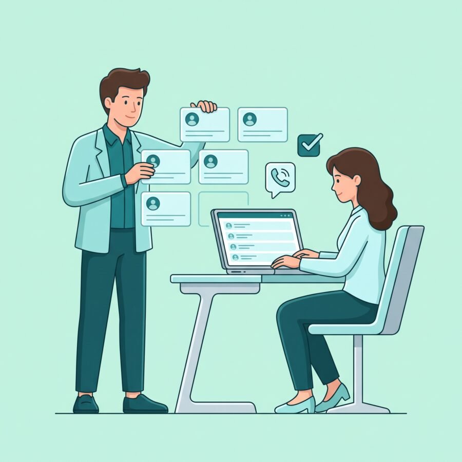 Ilustrație CRM Basic — contacte și discuții cu clienții organizate într-un singur loc