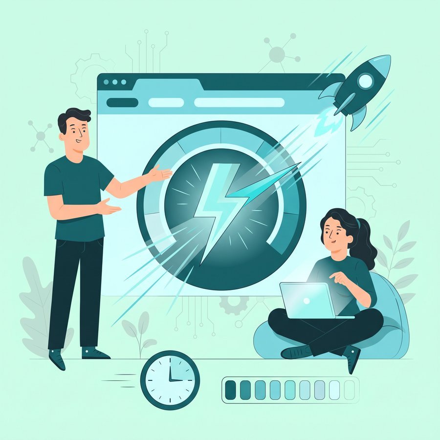 Ilustrație optimizare performanță — website rapid, cu încărcare fulger